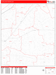 Cleveland Heights Wall Map Zip Code Red Line Style 2024